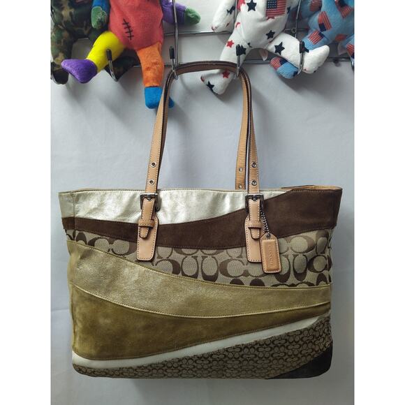 Coach Patchwork Multicolor Canvas Leather Suede Zipper Closure Tote Bag - Picture 16 of 16